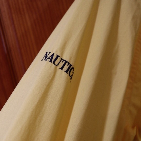 Nautica Yellow Vented Hidden Hood Nylon Windbreaker Jacket XL Preppy Sailing - Picture 8 of 16